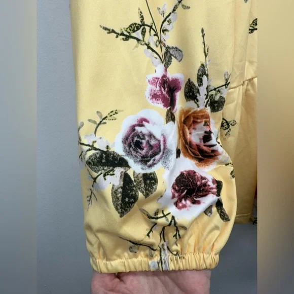 Linjou plus size 4X Women’s Yellow Floral Boho V-neck Long Sleeve Blouse - Picture 4 of 7